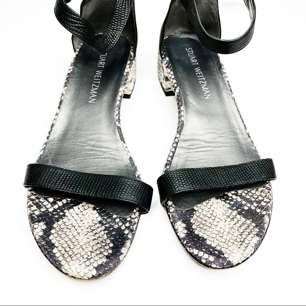 Stuart Weitzman | Snakeskin Print Block Heel Sand… - image 2